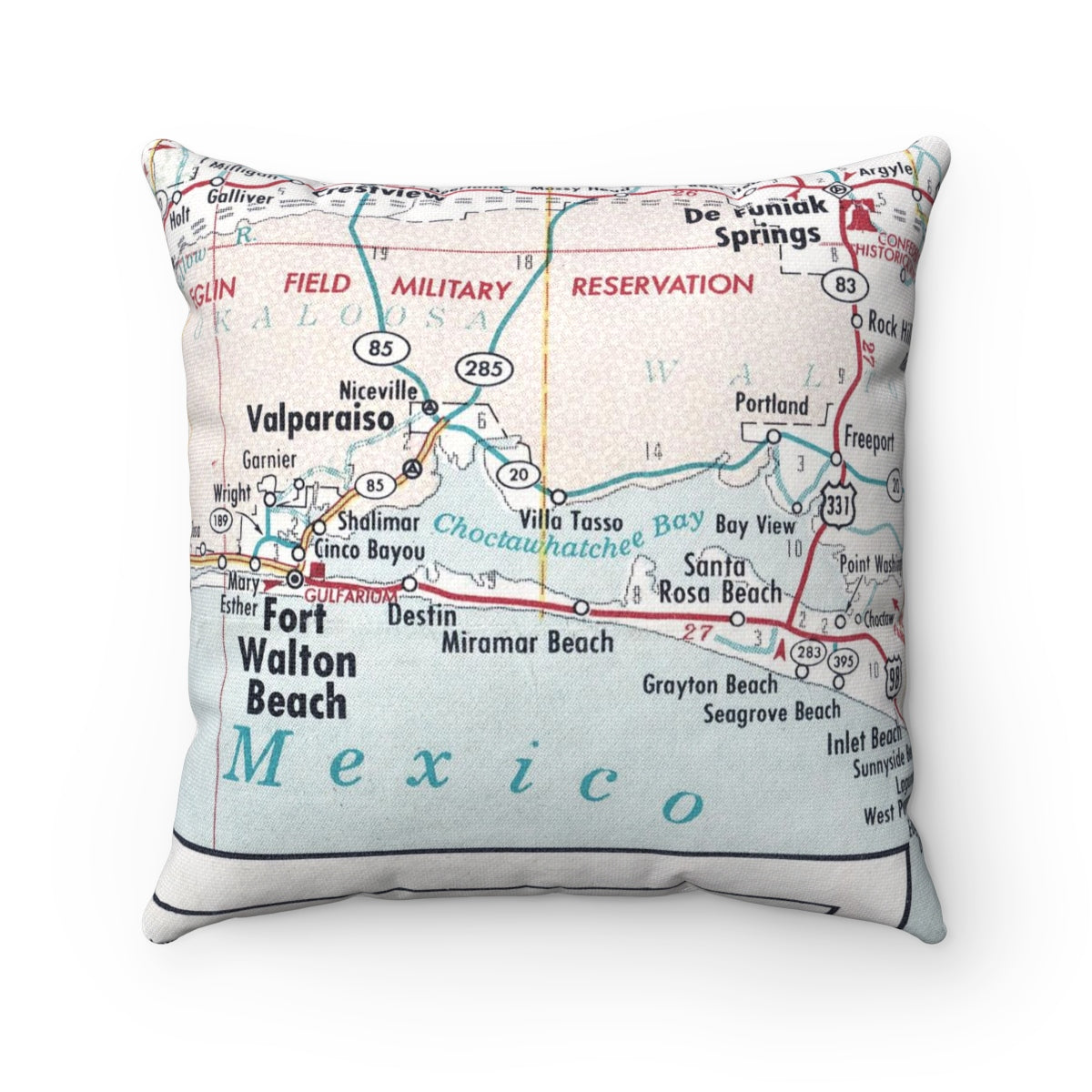 Miramar Beach Florida vintage map pillow