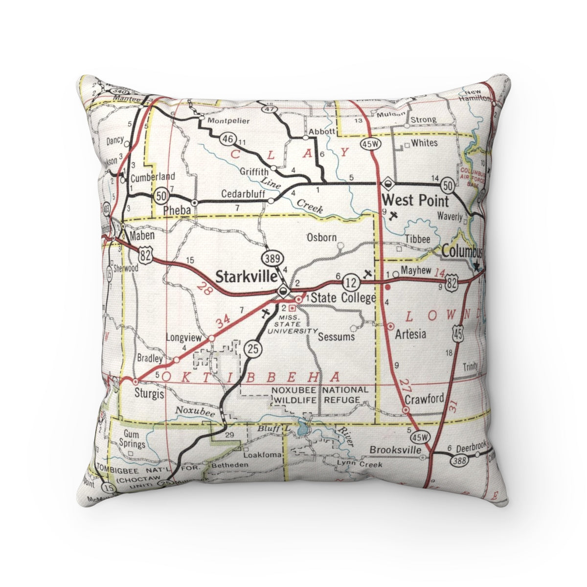 Mississippi State University vintage map pillow