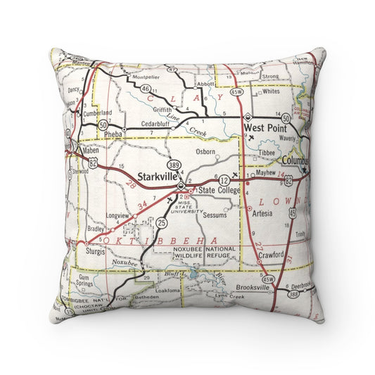 Mississippi State University vintage map pillow