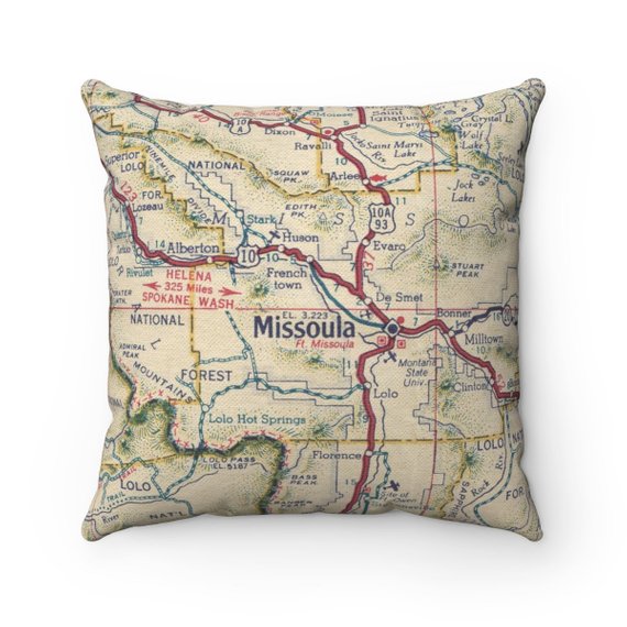 Missoula Montana vintage map pillow