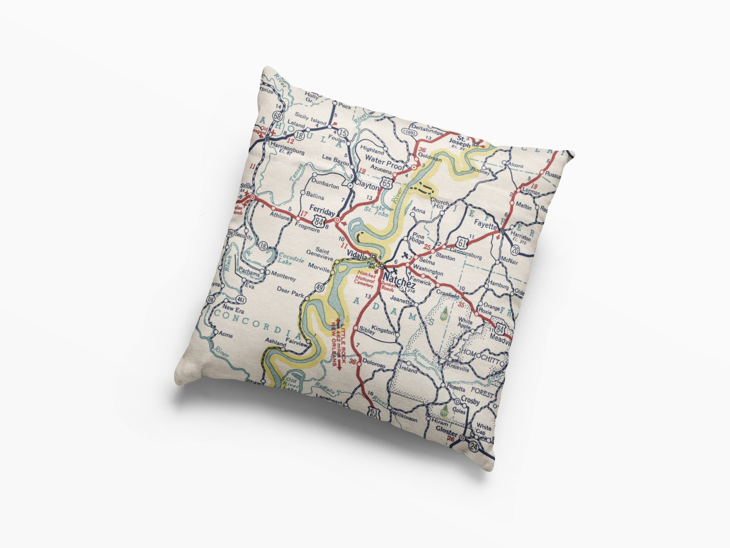 Natchez Mississippi Vintage Map Throw Pillow