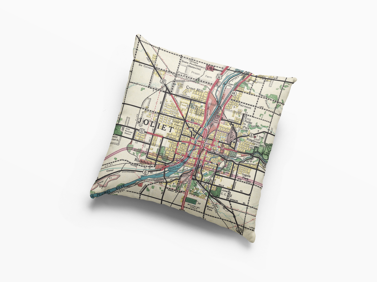Joliet Illinois Vintage Map Throw Pillow