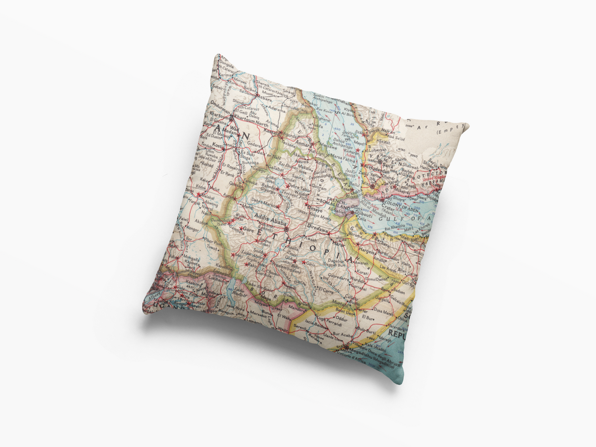Ethiopia Vintage Map Throw Pillow
