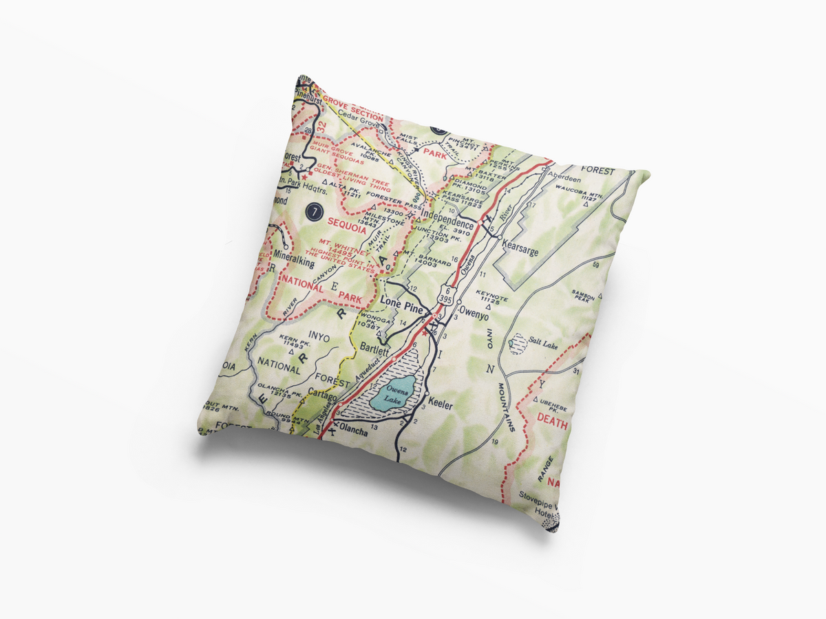 Lone Pine California Vintage Map Throw Pillow