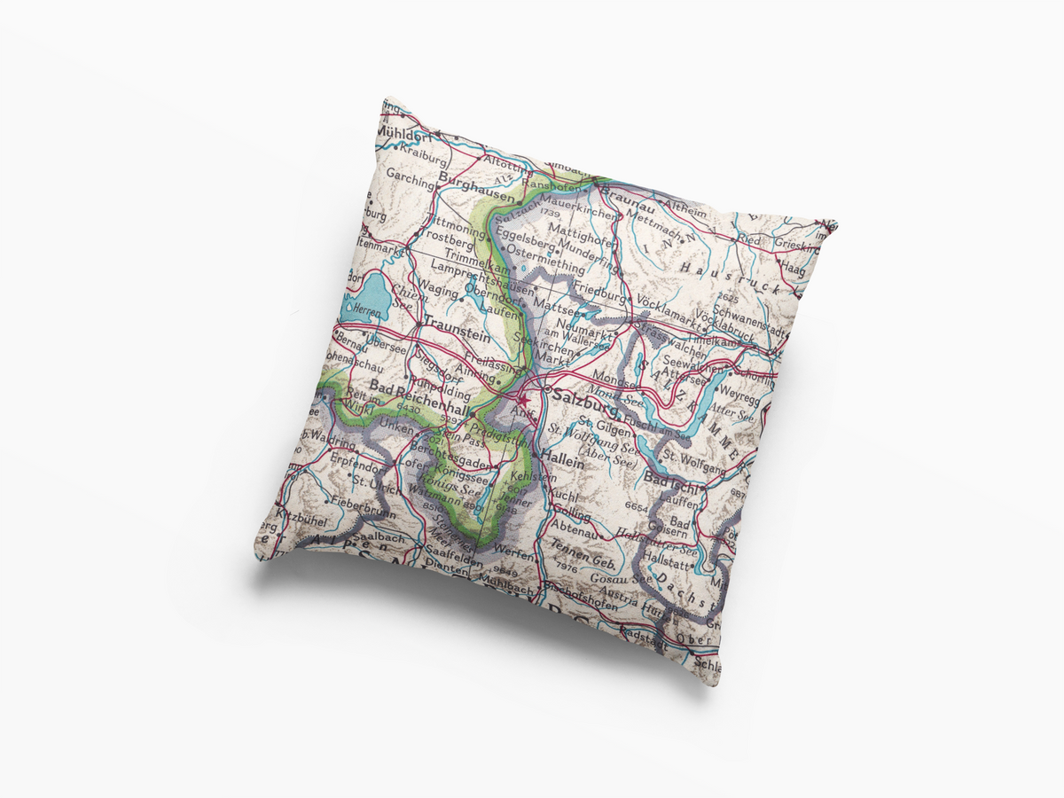 Salzburg Austria vintage map throw pillow