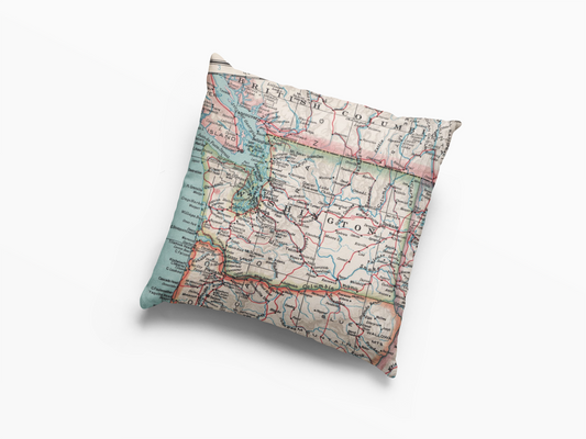 Washington State Vintage Map Throw Pillow | Washington Home Décor Cushion Cover