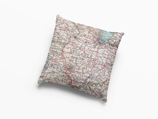 Illinois Map Pillow Cover | Vintage Illinois Throw Pillow | Midwest Home Decor Gift