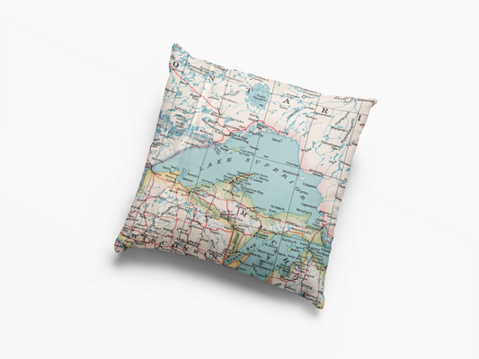 Lake Superior Map Pillow | Great Lakes Throw Pillow | Coastal Lake House Decor