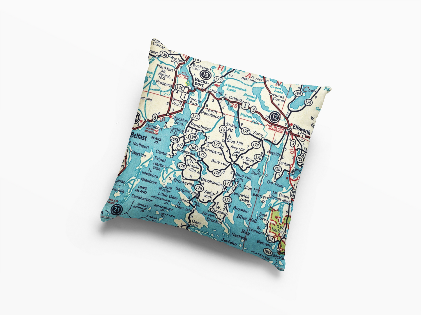 Blue Hill Peninsula Maine Vintage Map Pillow