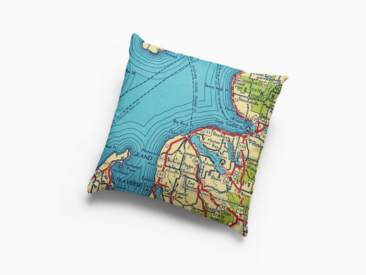 Charlevoix Michigan Vintage Map Pillow Cover | Lake Charlevoix Throw Pillow | Coastal Cottage Decor
