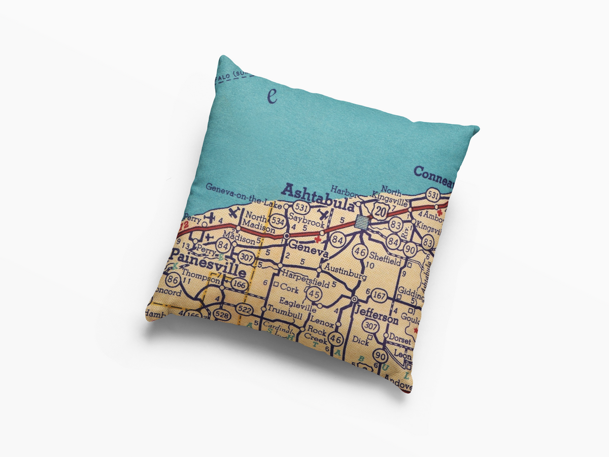 Ashtabula Ohio Vintage Map Pillow