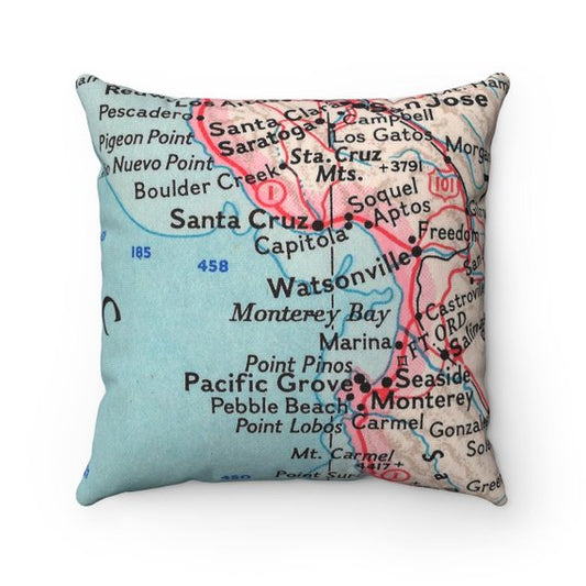 Monterey Bay California vintage map pillow