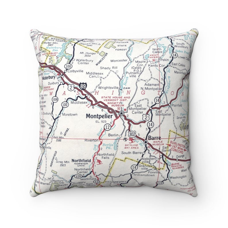 Montpelier Vermont vintage map pillow