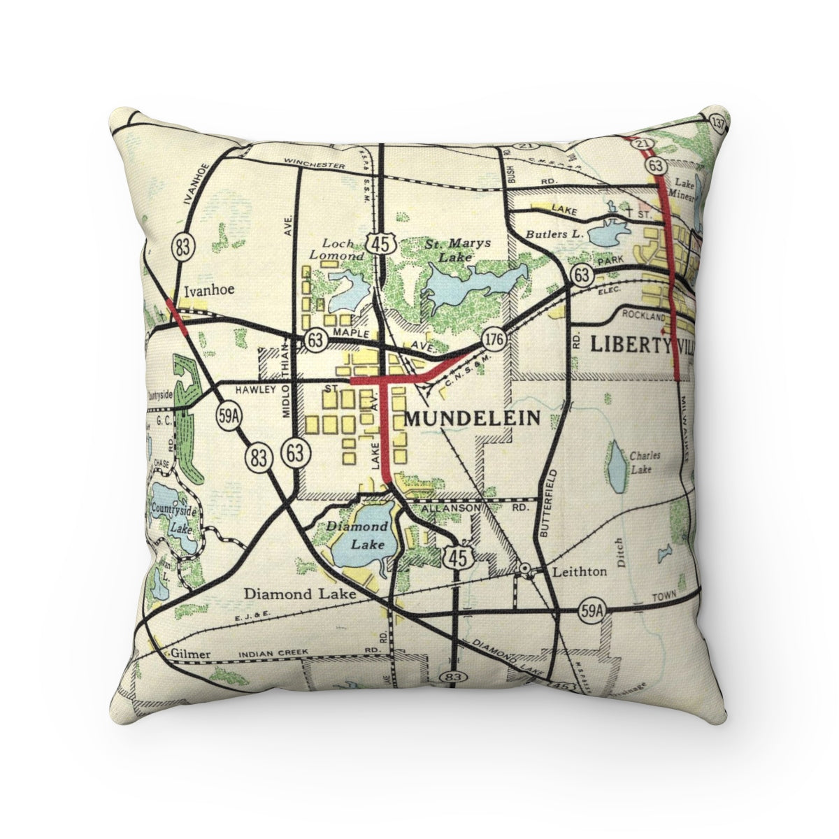 Mundelein Illinois vintage map pillow