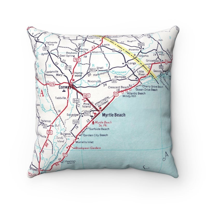 Myrtle Beach South Carolina vintage map pillow