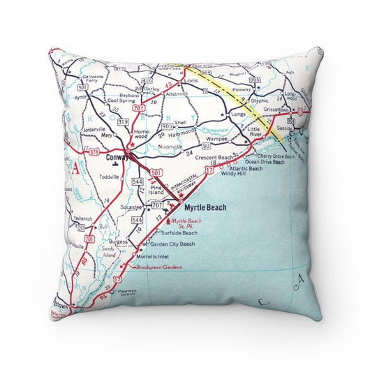 Myrtle Beach South Carolina vintage map pillow