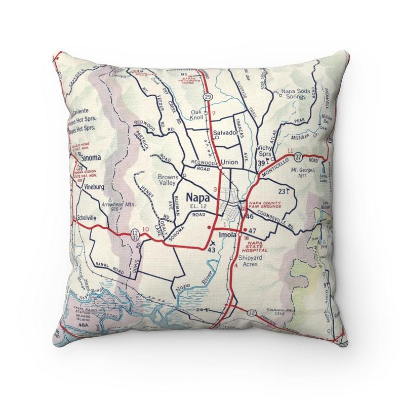 Napa California vintage map pillow