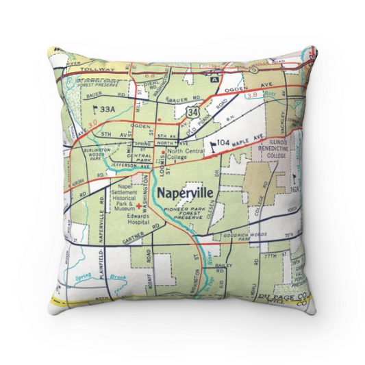Naperville Illinois vintage map pillow