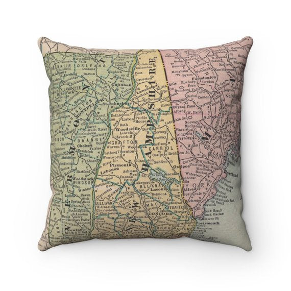 New Hampshire vintage map pillow