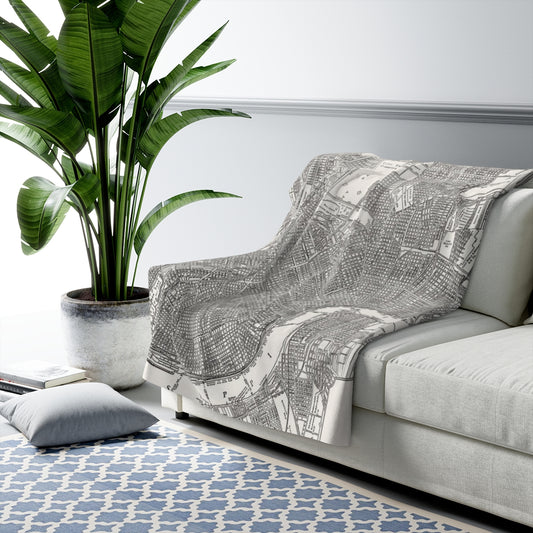 New Orleans Louisiana Map Sherpa Fleece Blanket | Cozy Travel Throw