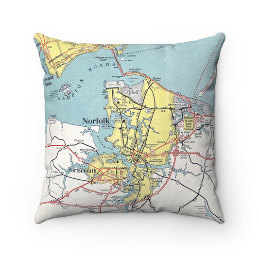 Norfolk Virginia vintage map pillow