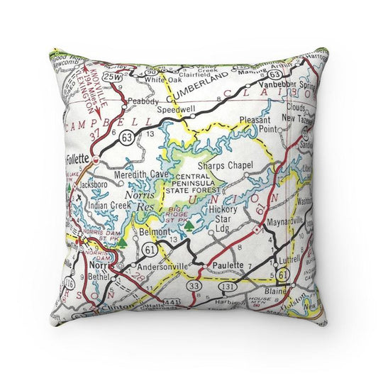 Norris Lake Tennessee vintage map pillow