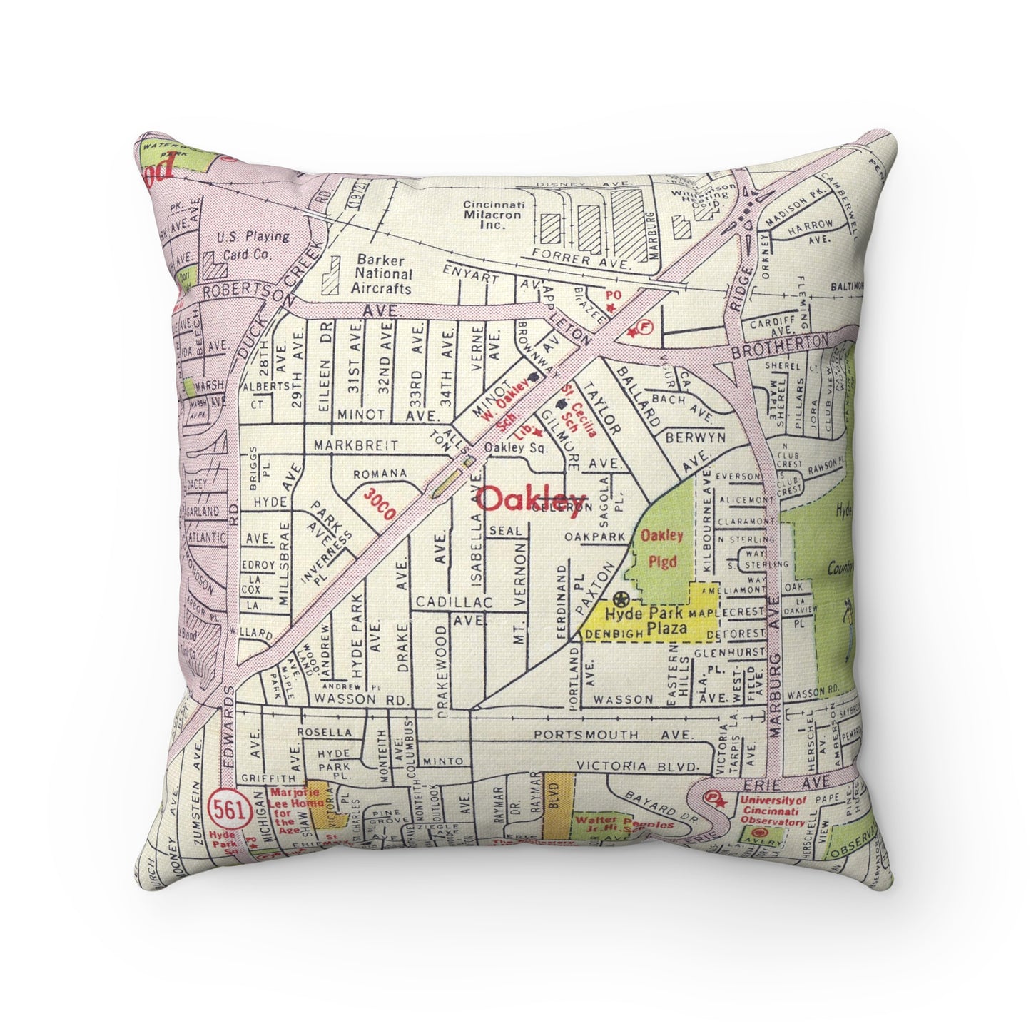 Oakley Cincinnati vintage map pillow