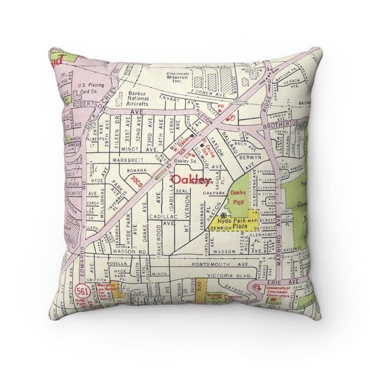 Oakley Cincinnati vintage map pillow