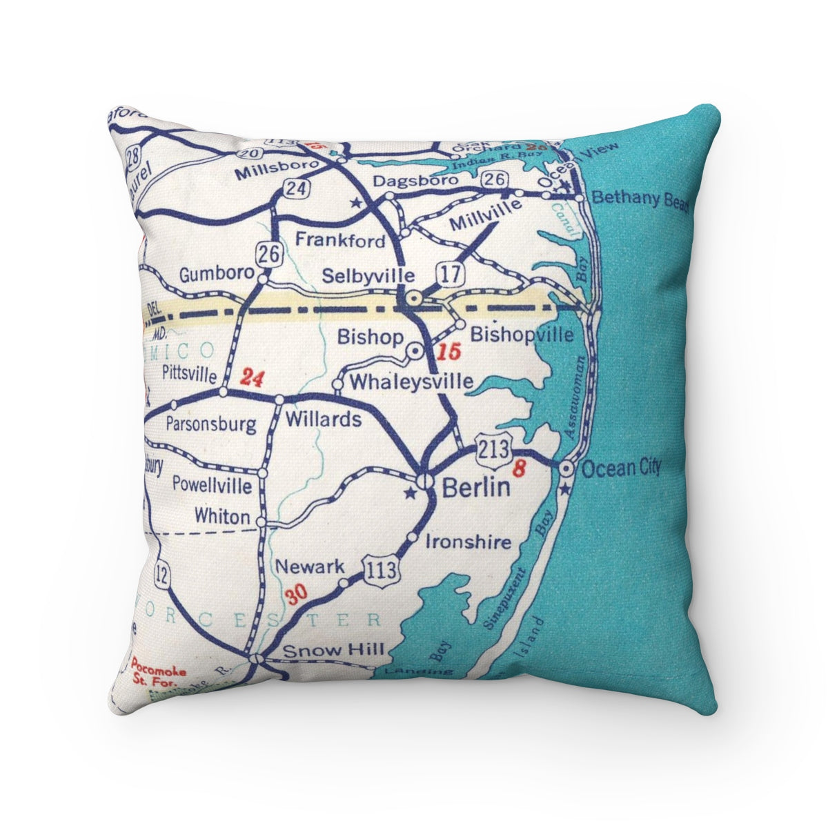 Ocean City Maryland vintage map pillow