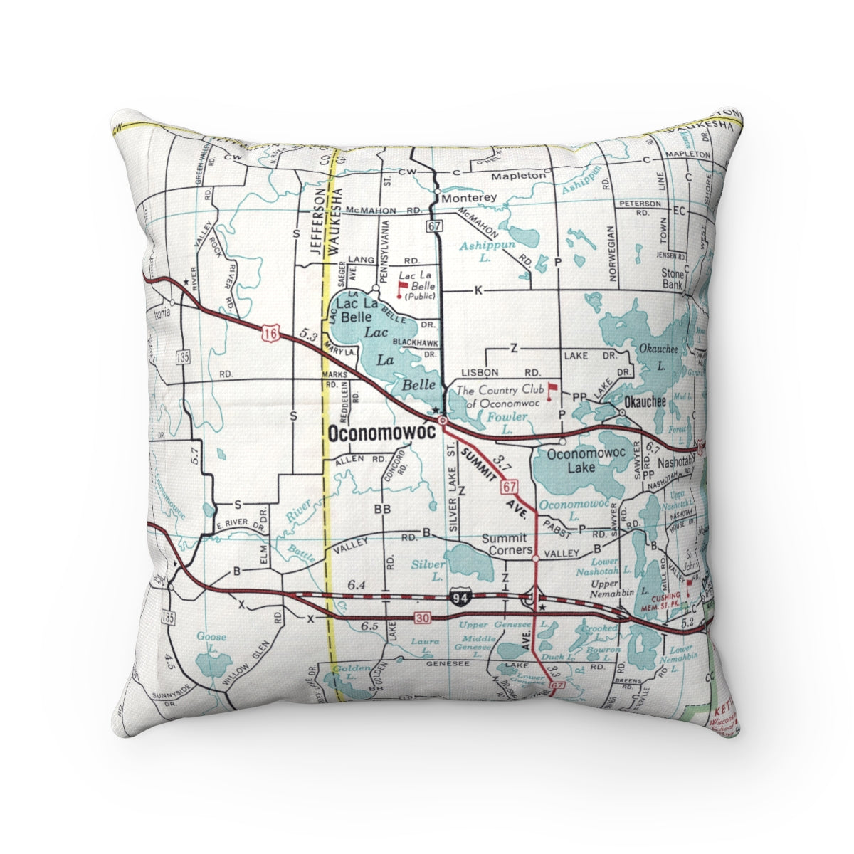 Oconomowoc Wisconsin vintage map pillow