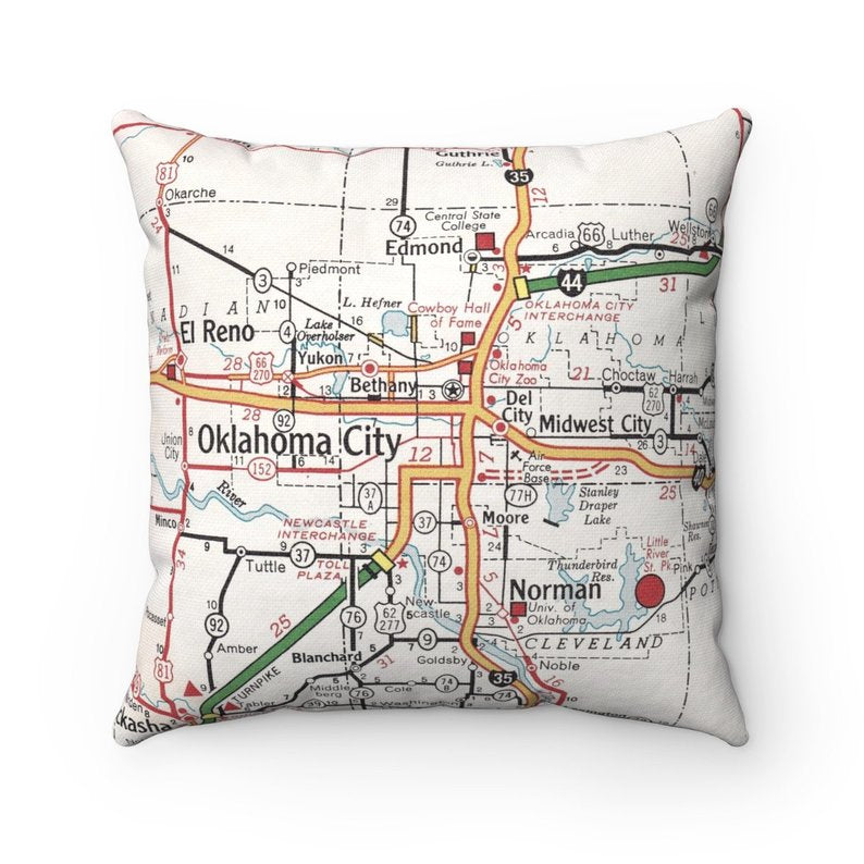Oklahoma City vintage map pillow