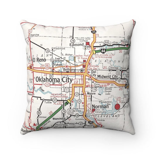 Oklahoma City vintage map pillow