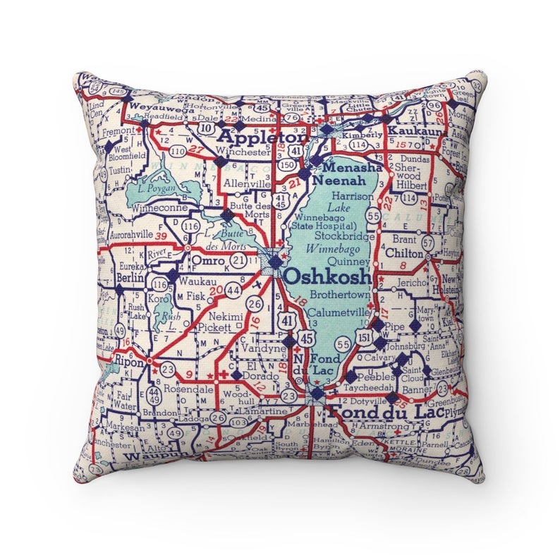 Oshkosh Wisconsin vintage map pillow