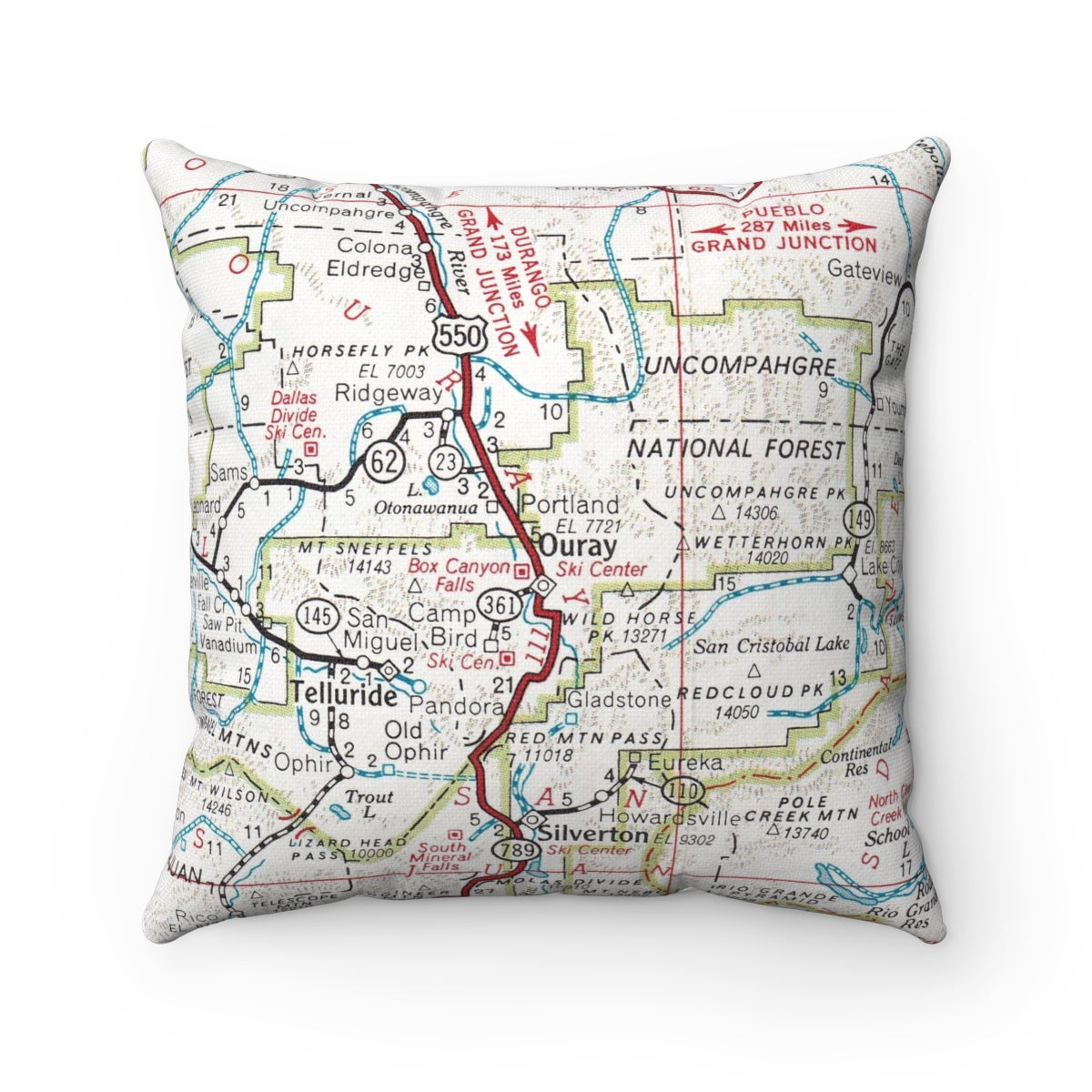 Ouray Colorado vintage map pillow