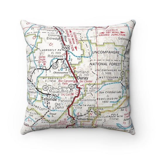 Ouray Colorado vintage map pillow