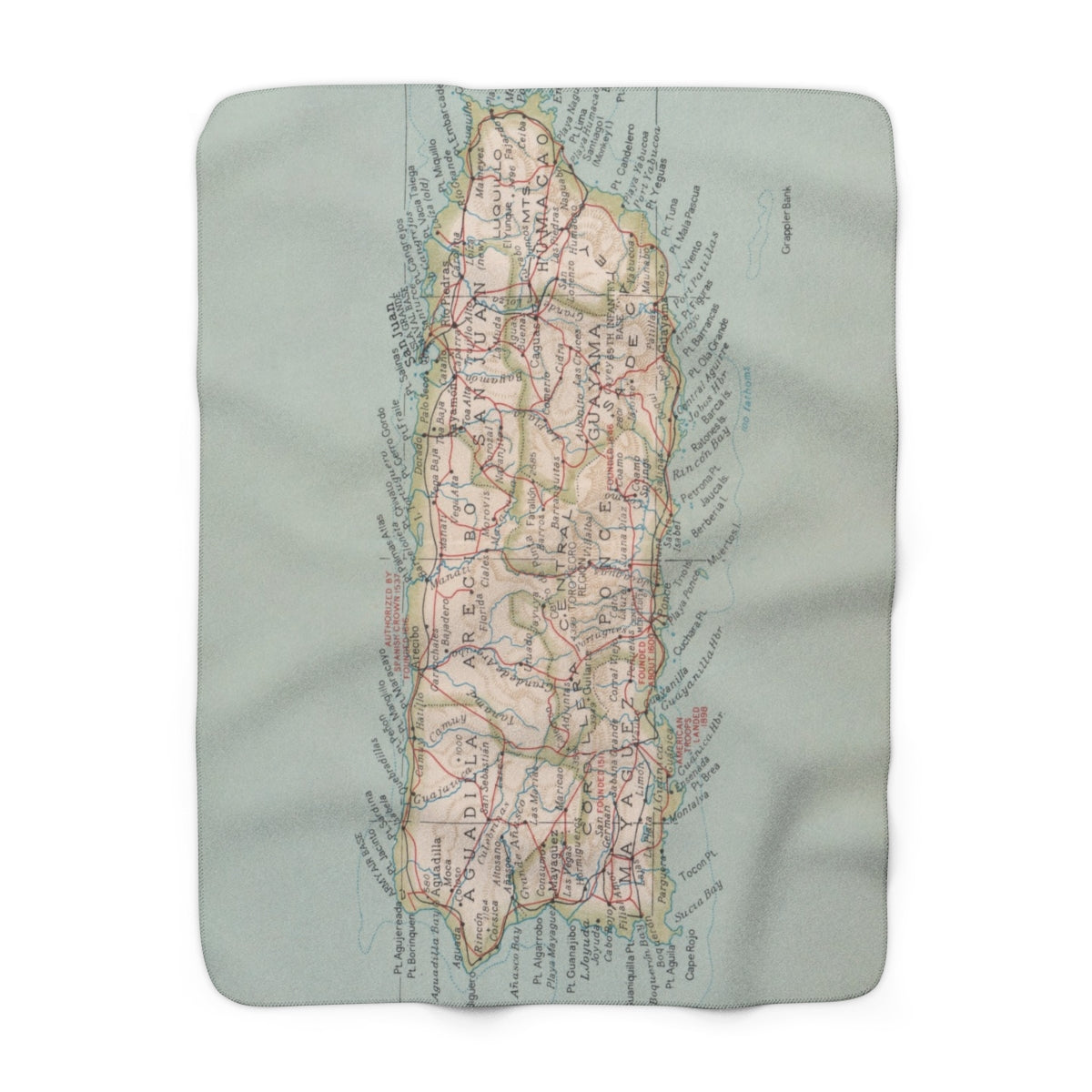 Puerto Rico Map Sherpa Fleece Blanket | Cozy Travel Throw
