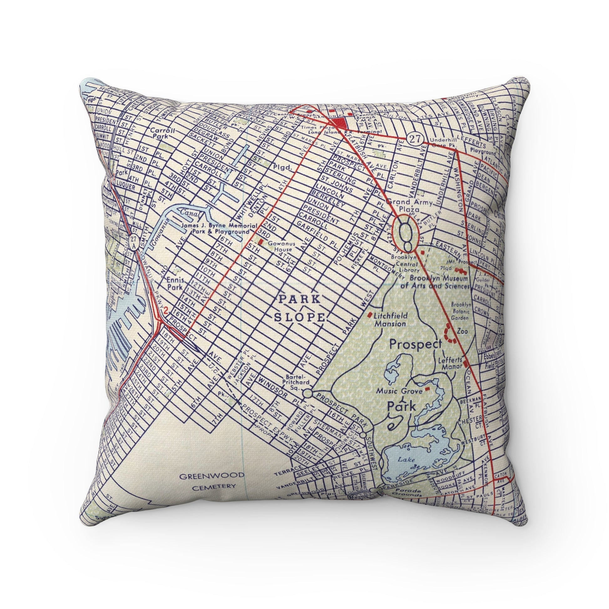 Park Slope Brooklyn vintage map pillow