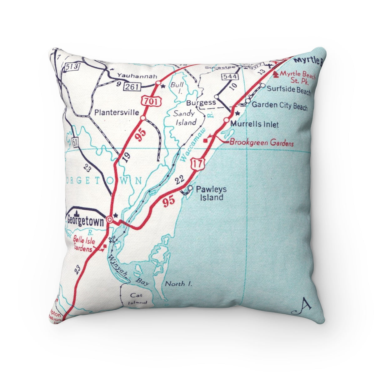 Pawleys Island South Carolina vintage map pillow