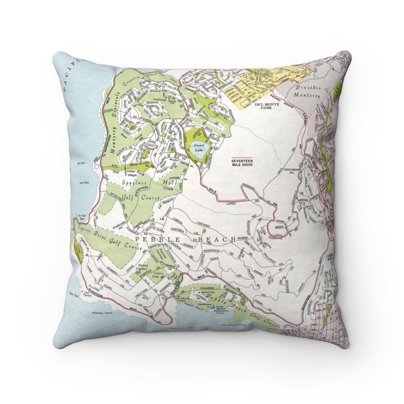 Pebble Beach California vintage map pillow