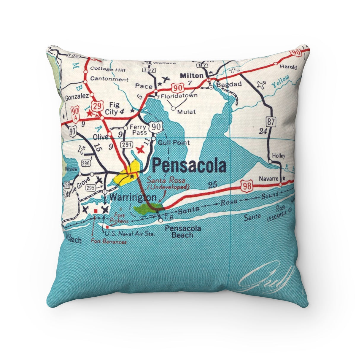 Pensacola Florida vintage map pillow