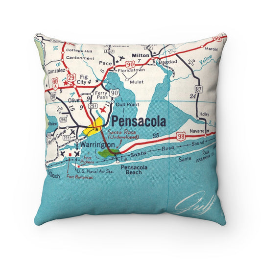 Pensacola Florida vintage map pillow