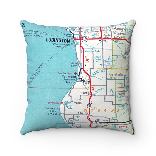 Pentwater Michigan vintage map pillow