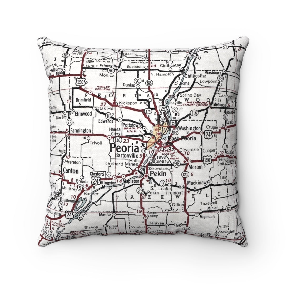 Peoria Illinois vintage map pillow
