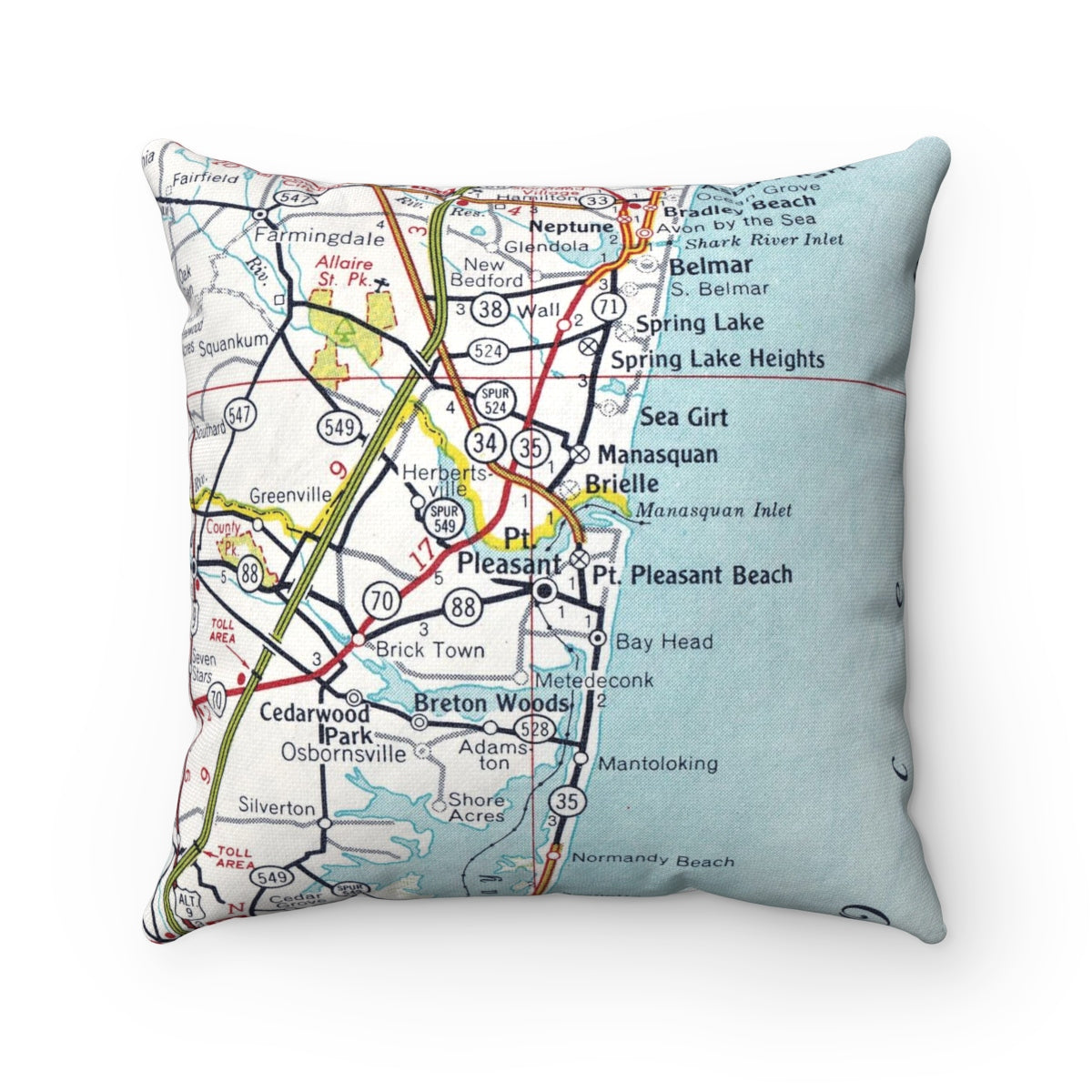 Point Pleasant Beach New Jersey vintage map pillow