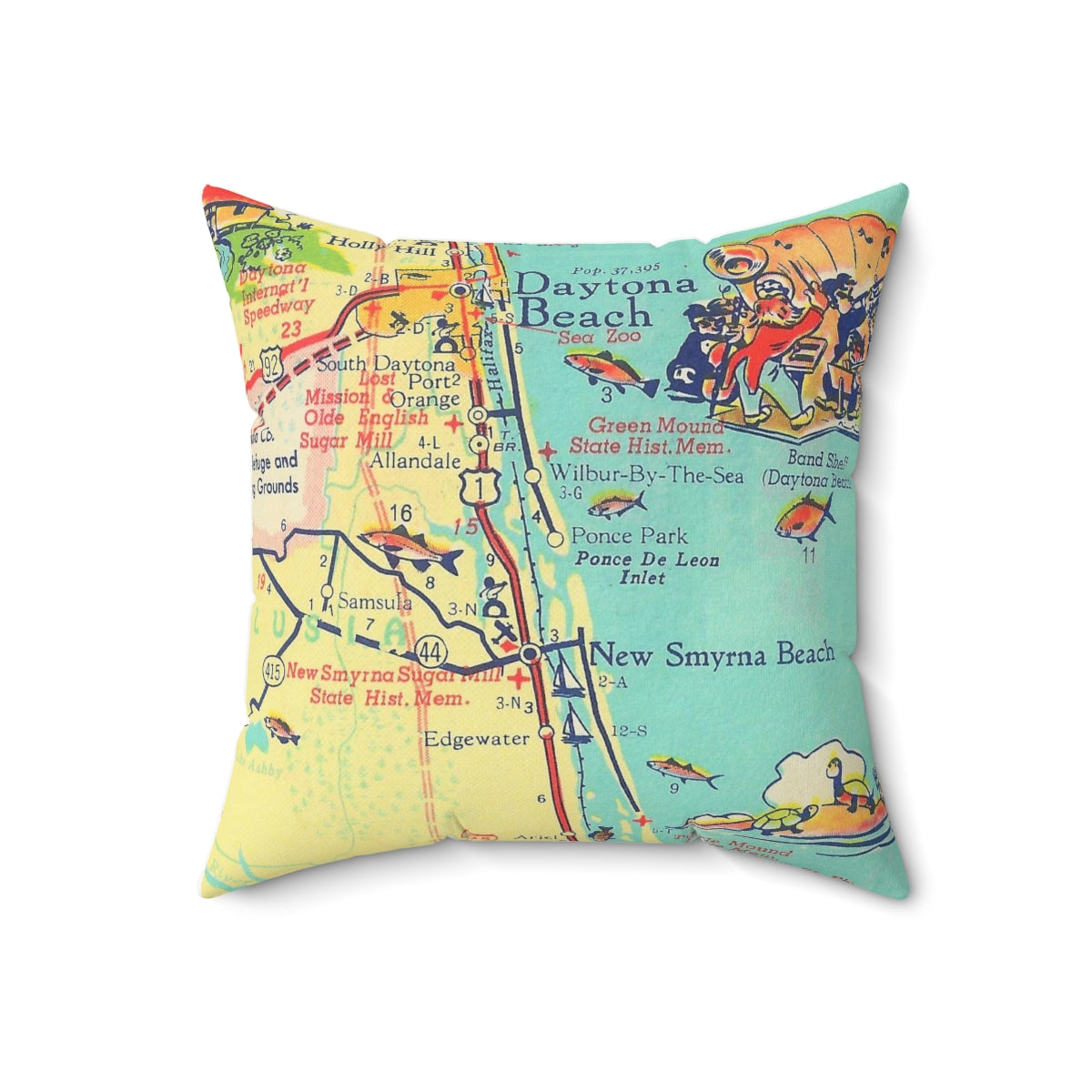 Ponce Inlet Florida vintage map pillow