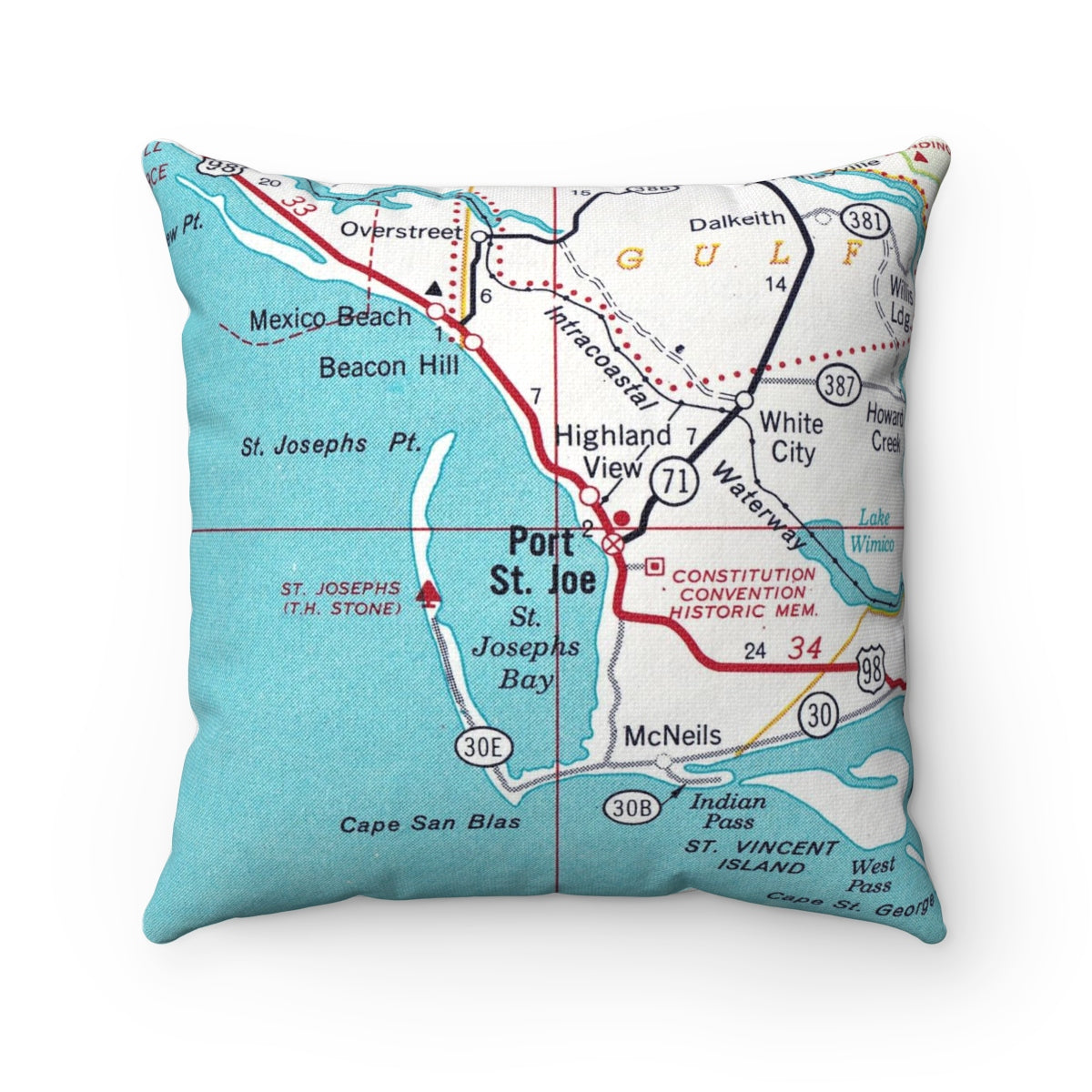 Port St Joe Florida vintage map pillow