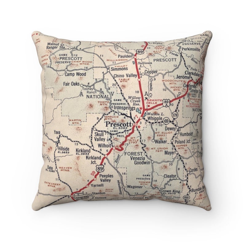 Prescott Arizona vintage map pillow
