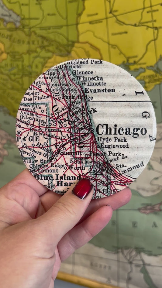 Traverse City Map Coaster Set of 4 | Vintage Michigan Map Drink Coaster | Northern Michigan Lake House Decor