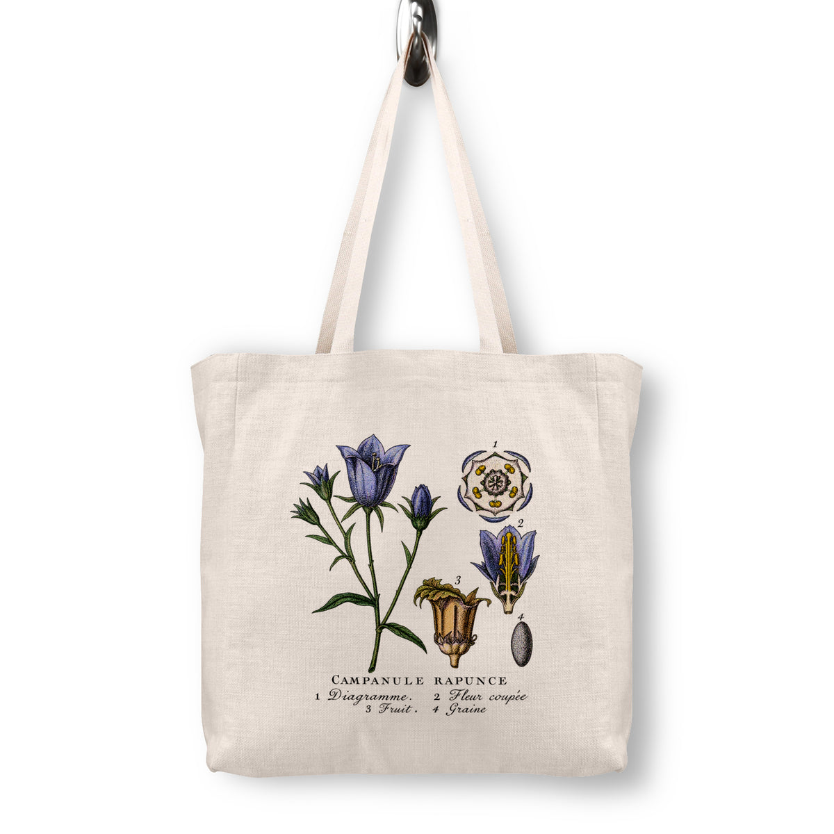 Rampion Bellflower Botanical Canvas Tote Bag | 1873 French Lithograph