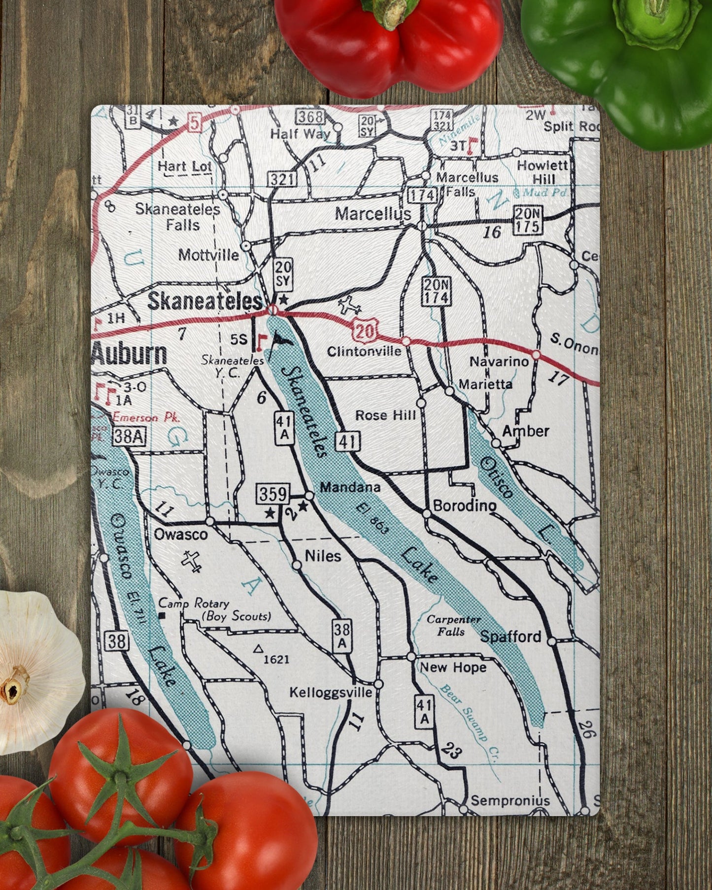 Skaneateles Lake New York Map Cutting Board | Travel Gift | Kitchen Decor